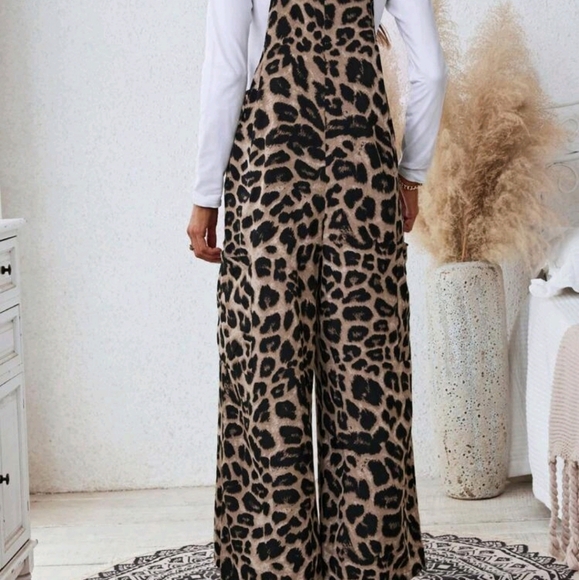 Women's Casual Leopard Print Pocket Loose Jumpsuit Cheetah Print - Picture 2 of 6